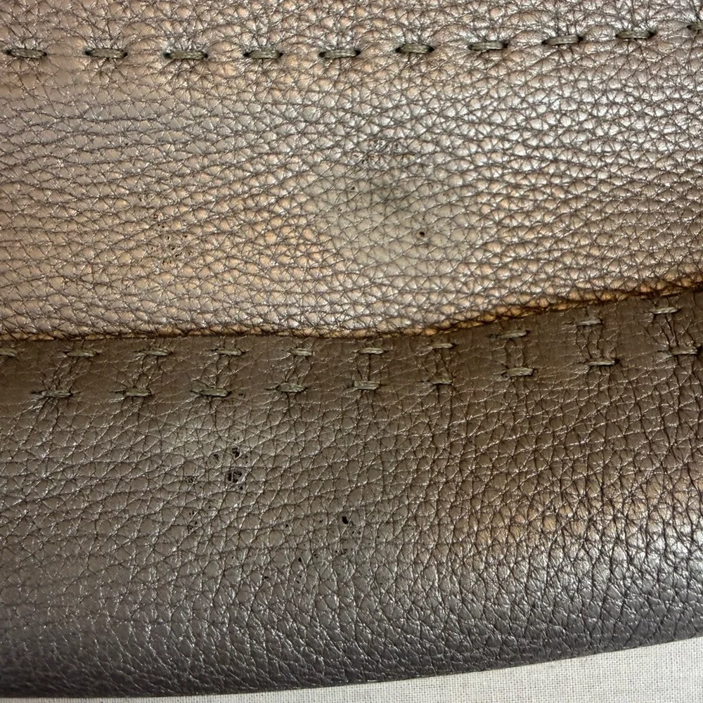Fendi‎ Pewter Selleria Textured Leather Hobo Women's Bag Metallic Silver